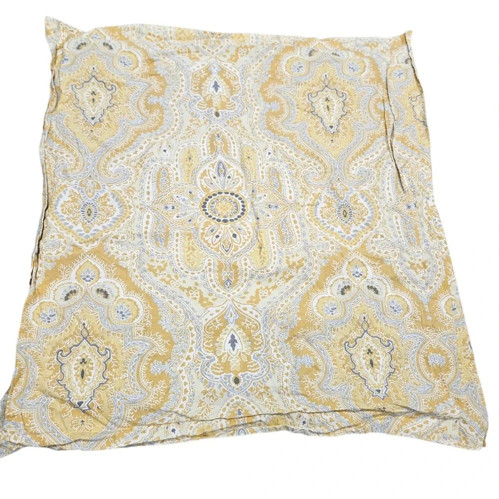 Pottery Barn Pillow Sham Euro Organic Cotton Floral Paisley Yellow Tan‎ Gray